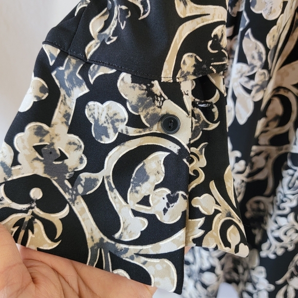 NWT Joseph Ribkoff Black Cream Tie Knot Faux Wrap Sheath Dress Sz 6 Stretchy - Picture 7 of 12